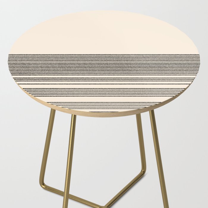 Organic Stripes - Minimalist Textured Line Pattern in Black and Almond Cream Side Table Gallery Image 2