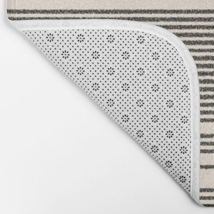 Organic Stripes - Minimalist Textured Line Pattern in Black and Almond Cream Bath Mat Gallery Image 2