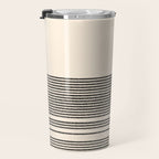 Organic Stripes - Minimalist Textured Line Pattern in Black and Almond Cream Travel Mug Gallery Image 3