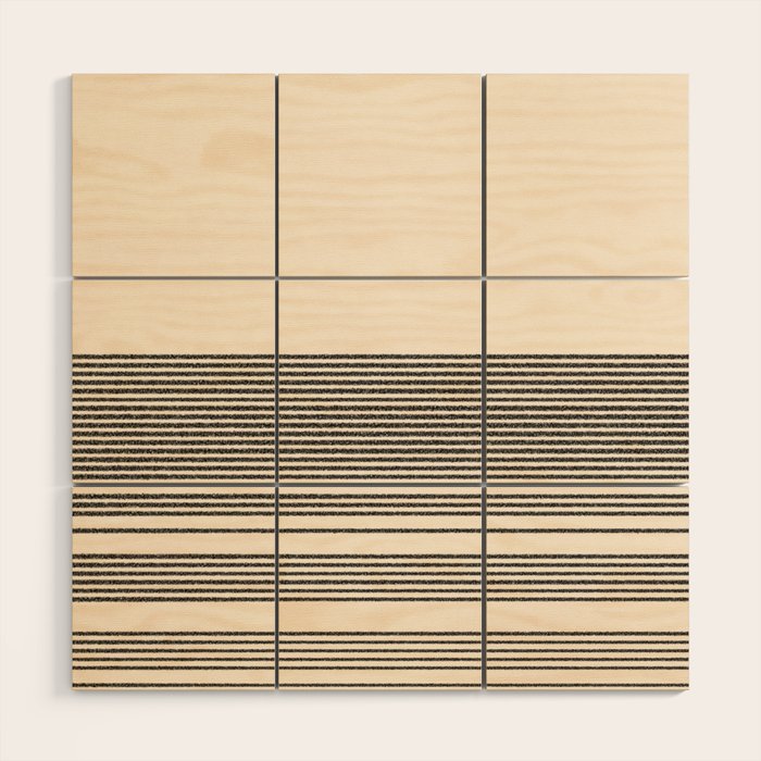 Organic Stripes - Minimalist Textured Line Pattern in Black and Almond Cream Wood Wall Art Gallery Image 1