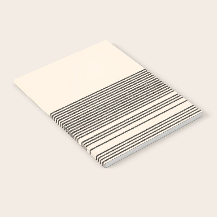 Organic Stripes - Minimalist Textured Line Pattern in Black and Almond Cream Notebook Gallery Image 2