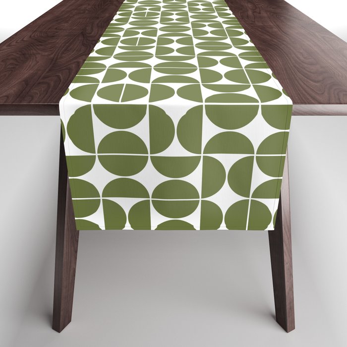 Mid Century Modern Geometric 04 Olive Green Table Runner Gallery Image 1