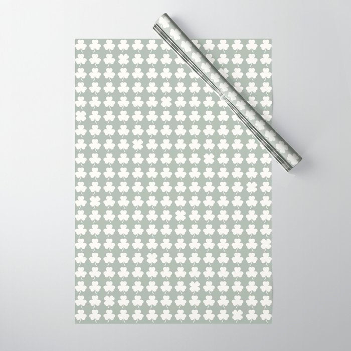 Clovers XXXV Neutral Green Botanical Pattern Wrapping Paper Gallery Image 1