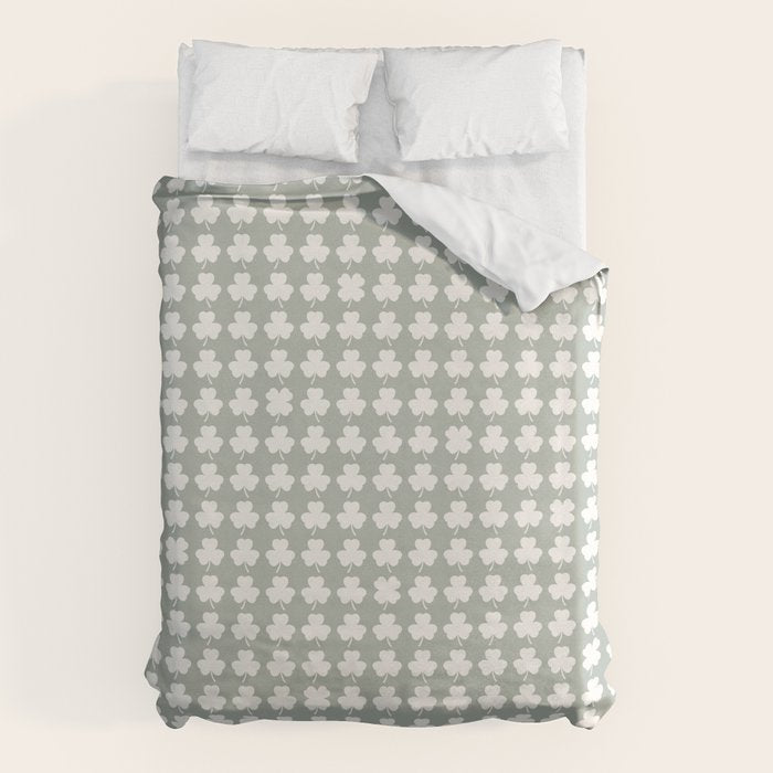 Clovers XXXV Neutral Green Botanical Pattern Duvet Cover Gallery Image 6