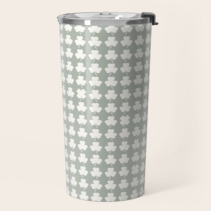 Clovers XXXV Neutral Green Botanical Pattern Travel Mug Gallery Image 2
