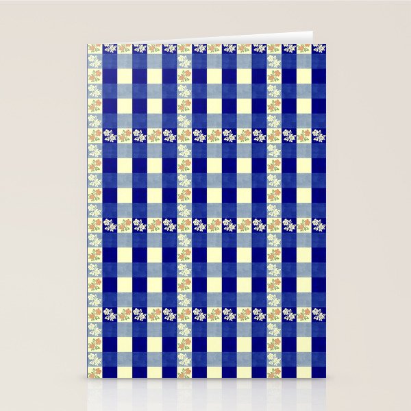 Vintage Blue Gingham with Flowers Stationery Card Gallery Image 2