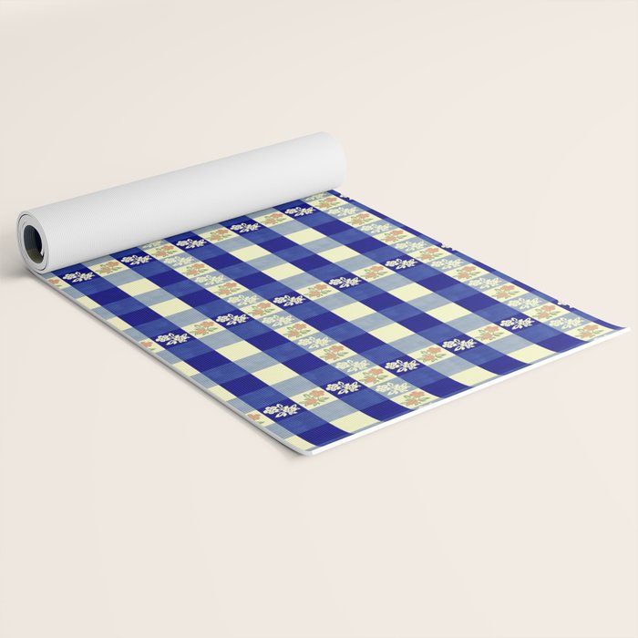 Vintage Blue Gingham with Flowers Yoga Mat Gallery Image 2