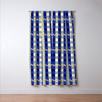 Vintage Blue Gingham with Flowers Window Curtain Gallery Image 3