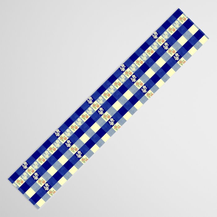 Vintage Blue Gingham with Flowers Table Runner Gallery Image 3