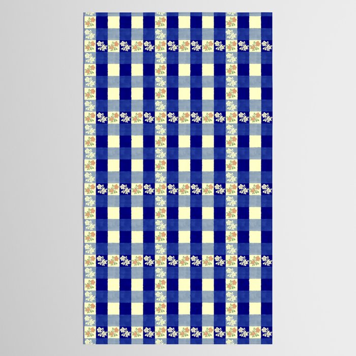 Vintage Blue Gingham with Flowers Tablecloth Gallery Image 2