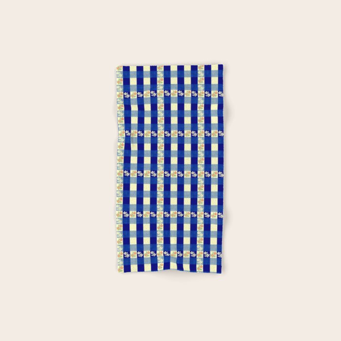 Vintage Blue Gingham with Flowers Bath Towel Gallery Image 1