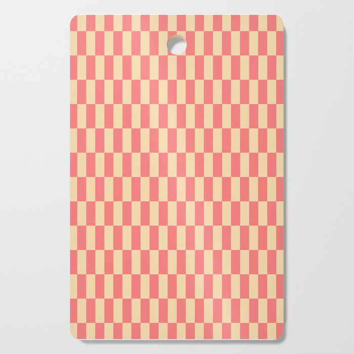 Narrow Check Pattern - Retro Coral and Cream Cutting Board Gallery Image 1