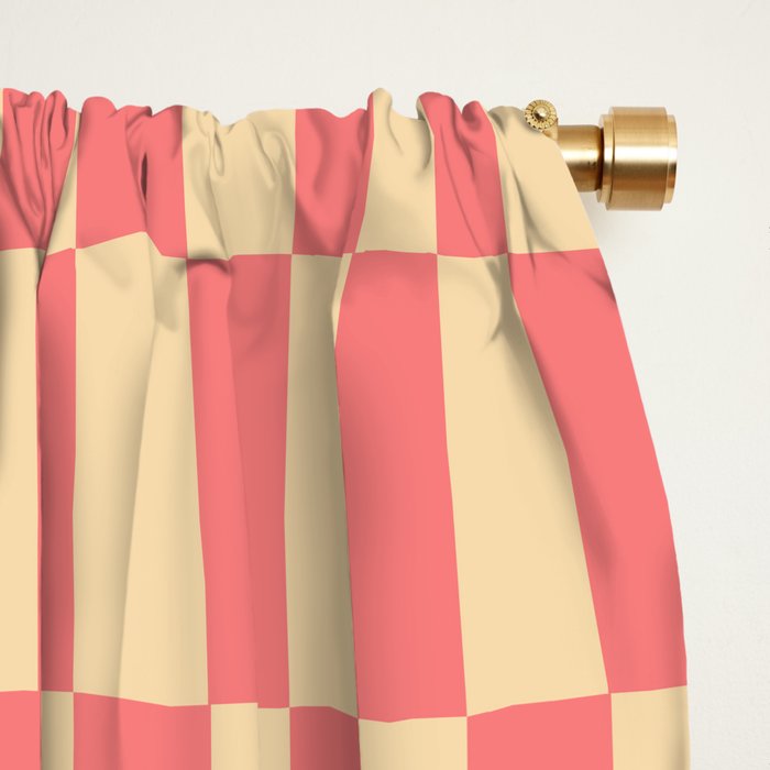 Narrow Check Pattern - Retro Coral and Cream Window Curtain Gallery Image 2