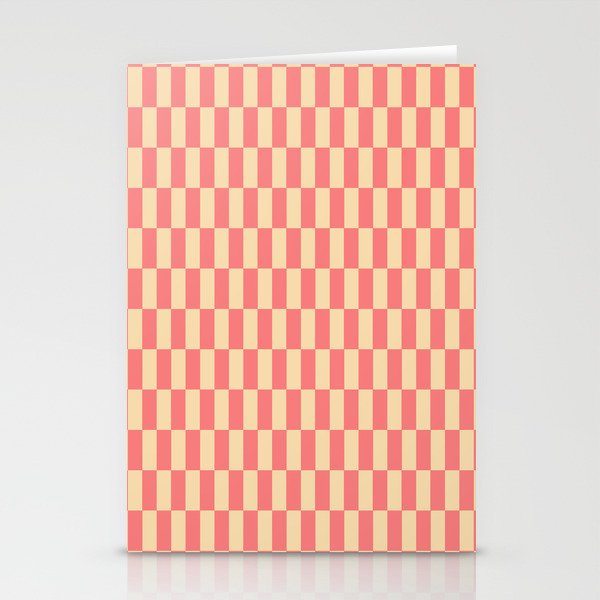 Narrow Check Pattern - Retro Coral and Cream Stationery Card Gallery Image 1