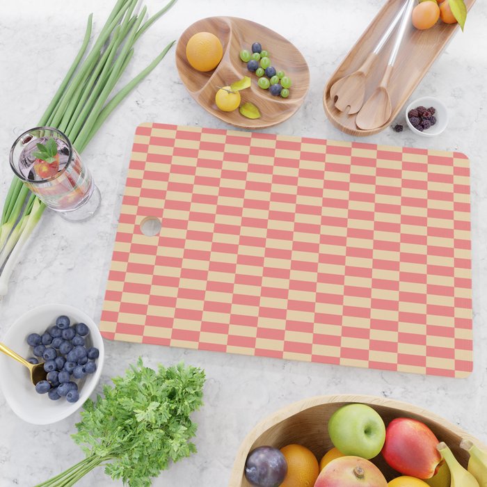 Narrow Check Pattern - Retro Coral and Cream Cutting Board Gallery Image 2