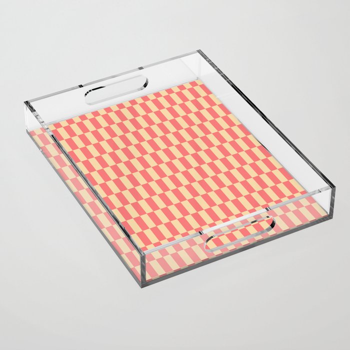 Narrow Check Pattern - Retro Coral and Cream Acrylic Tray Gallery Image 1