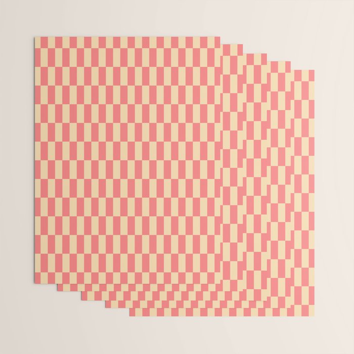 Narrow Check Pattern - Retro Coral and Cream Wrapping Paper Gallery Image 3