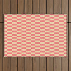 Narrow Check Pattern - Retro Coral and Cream Outdoor Rug Gallery Image 1