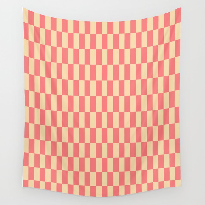 Narrow Check Pattern - Retro Coral and Cream Wall Tapestry Gallery Image 4