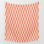 Narrow Check Pattern - Retro Coral and Cream Wall Tapestry Gallery Image 4