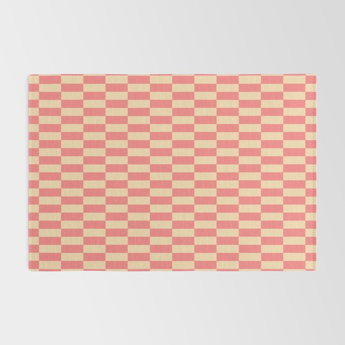 Narrow Check Pattern - Retro Coral and Cream Rug Gallery Image 2