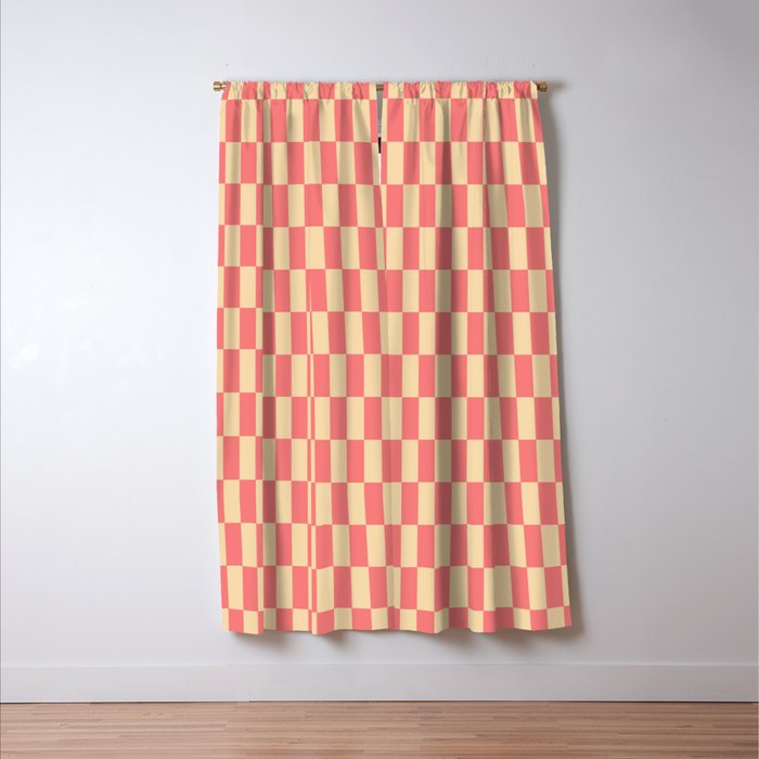 Narrow Check Pattern - Retro Coral and Cream Window Curtain Gallery Image 3