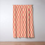 Narrow Check Pattern - Retro Coral and Cream Window Curtain Gallery Image 3
