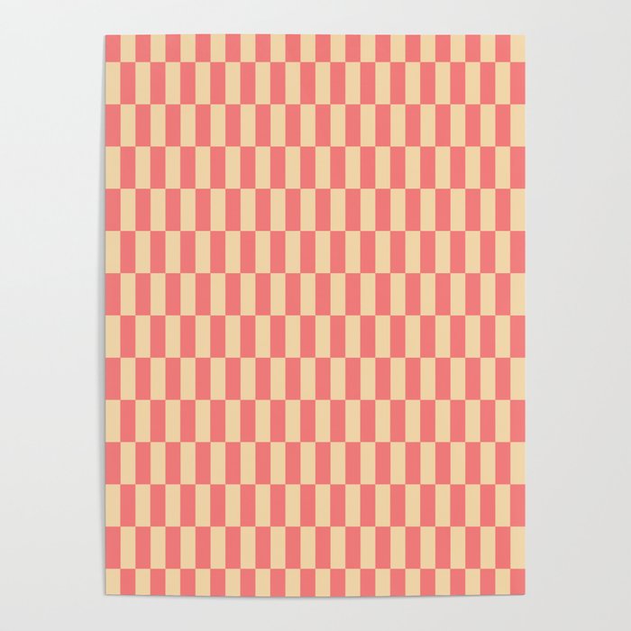 Narrow Check Pattern - Retro Coral and Cream Poster Gallery Image 4