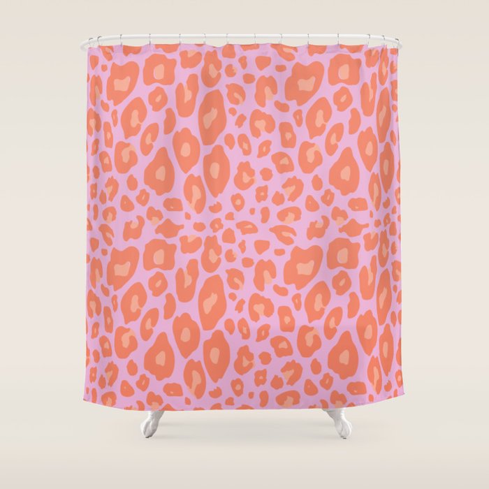 ultra bold leopard in pinks and oranges Shower Curtain Gallery Image 1