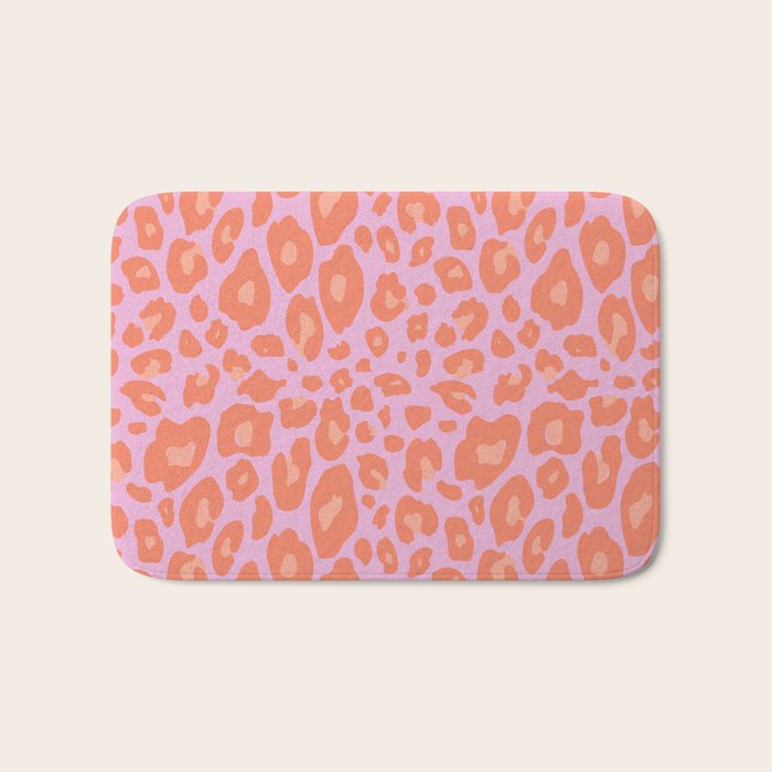 ultra bold leopard in pinks and oranges Bath Mat Gallery Image 1