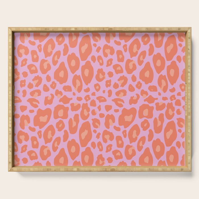ultra bold leopard in pinks and oranges Serving Tray Gallery Image 1