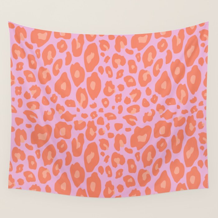 ultra bold leopard in pinks and oranges Wall Tapestry Gallery Image 4