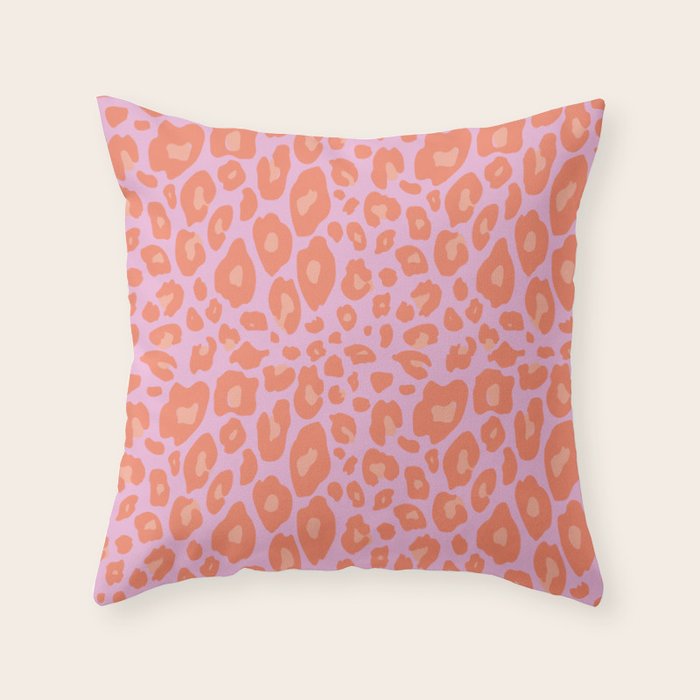 ultra bold leopard in pinks and oranges Throw Pillow Gallery Image 1