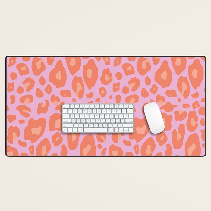 ultra bold leopard in pinks and oranges Desk Mat Gallery Image 1