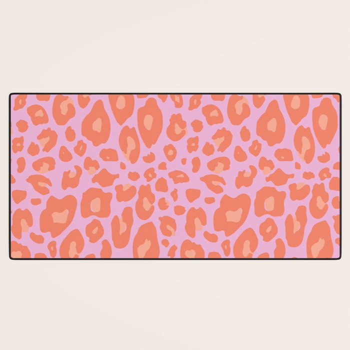 ultra bold leopard in pinks and oranges Desk Mat Gallery Image 3