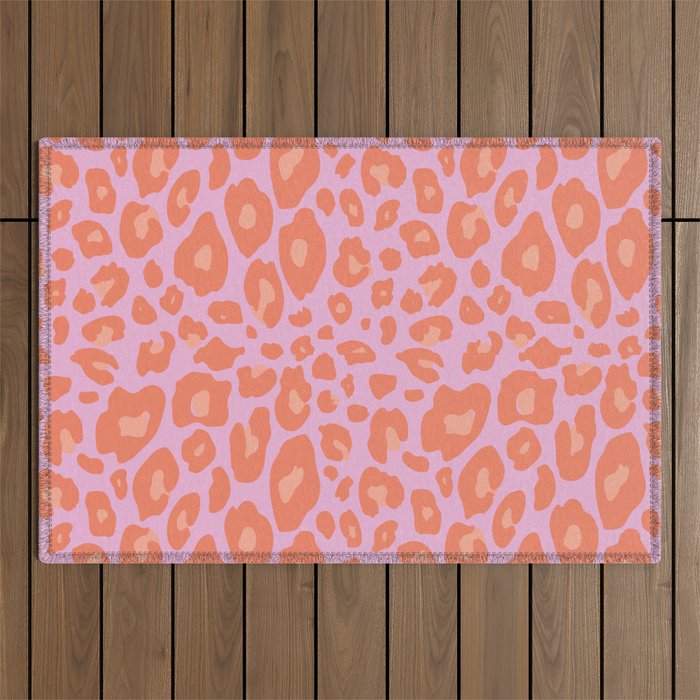ultra bold leopard in pinks and oranges Outdoor Rug Gallery Image 1