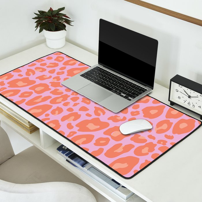 ultra bold leopard in pinks and oranges Desk Mat Gallery Image 2