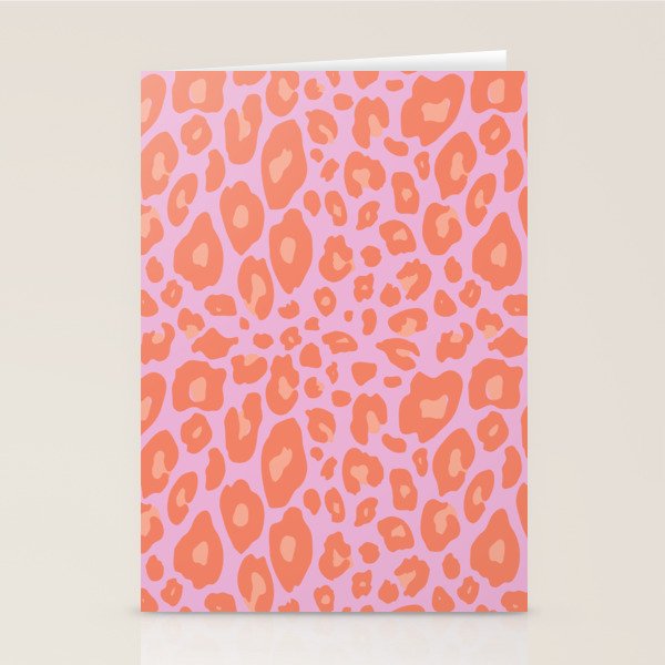 ultra bold leopard in pinks and oranges Stationery Card Gallery Image 1