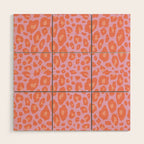 ultra bold leopard in pinks and oranges Wood Wall Art Gallery Image 1