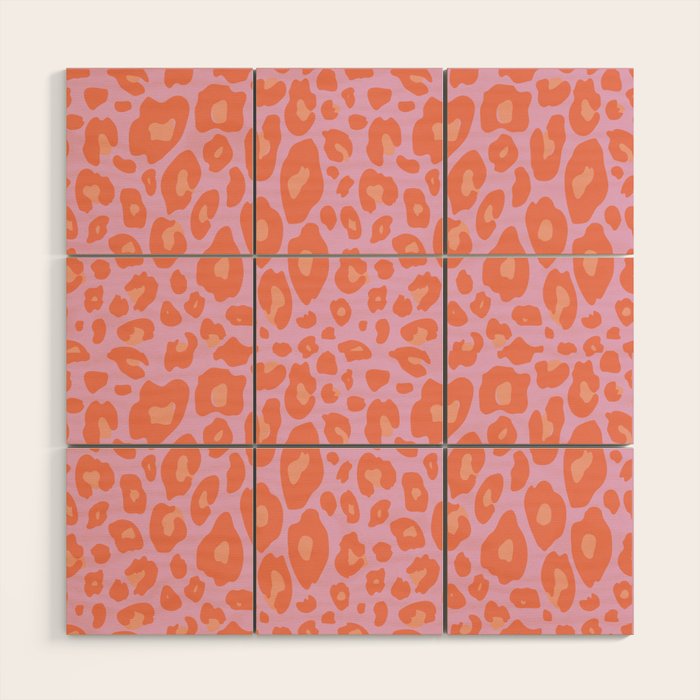 ultra bold leopard in pinks and oranges Wood Wall Art Gallery Image 1