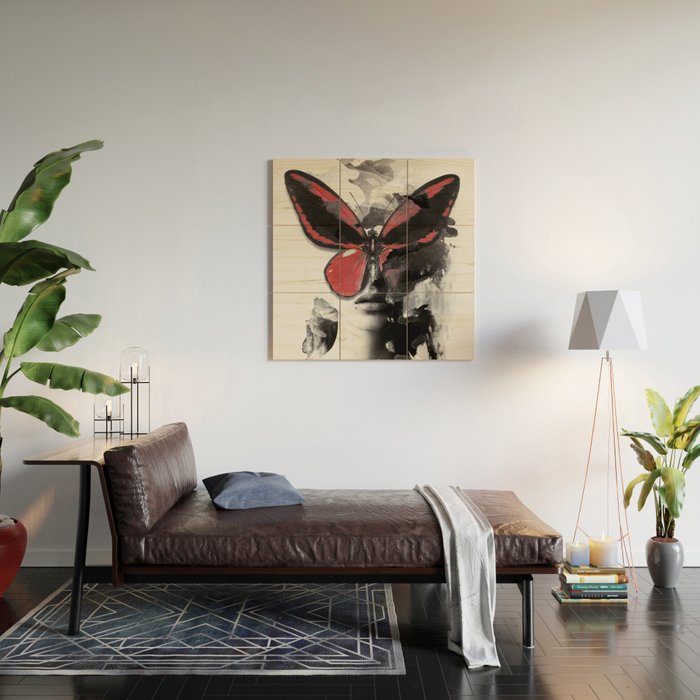 Red Butterfly Wood Wall Art Gallery Image 2