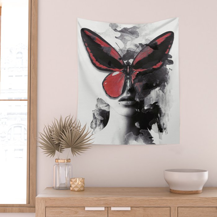 Red Butterfly Wall Tapestry Gallery Image 2