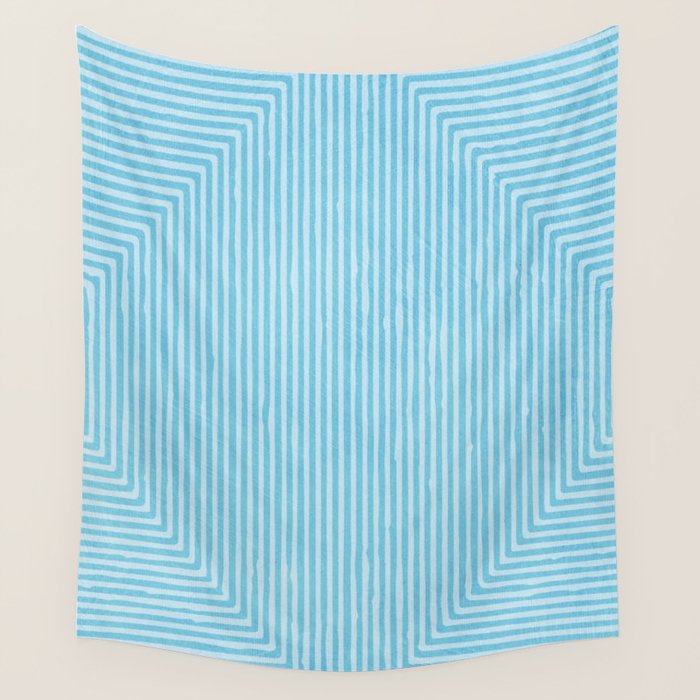Light Blue White Lines Minimalist Drawing Artwork Wall Tapestry Gallery Image 4