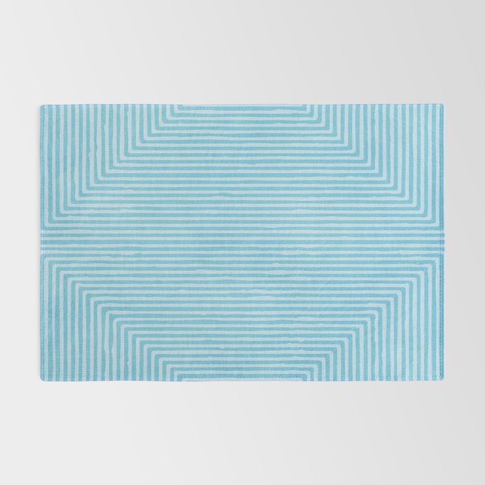 Light Blue White Lines Minimalist Drawing Artwork Rug Gallery Image 2