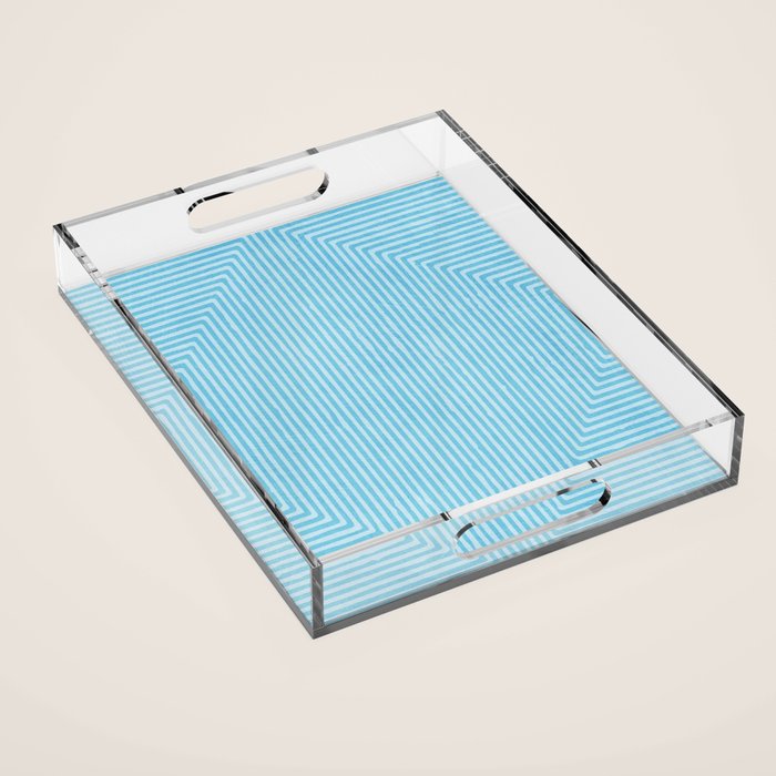 Light Blue White Lines Minimalist Drawing Artwork Acrylic Tray Gallery Image 1