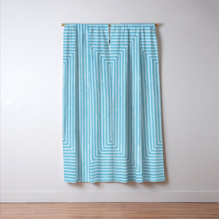 Light Blue White Lines Minimalist Drawing Artwork Window Curtain Gallery Image 3