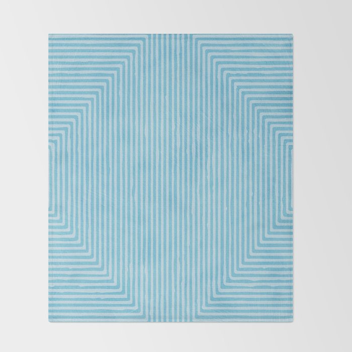 Light Blue White Lines Minimalist Drawing Artwork Throw Blanket Gallery Image 2
