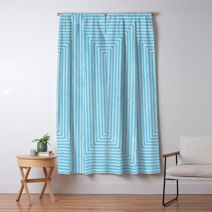 Light Blue White Lines Minimalist Drawing Artwork Window Curtain Gallery Image 5