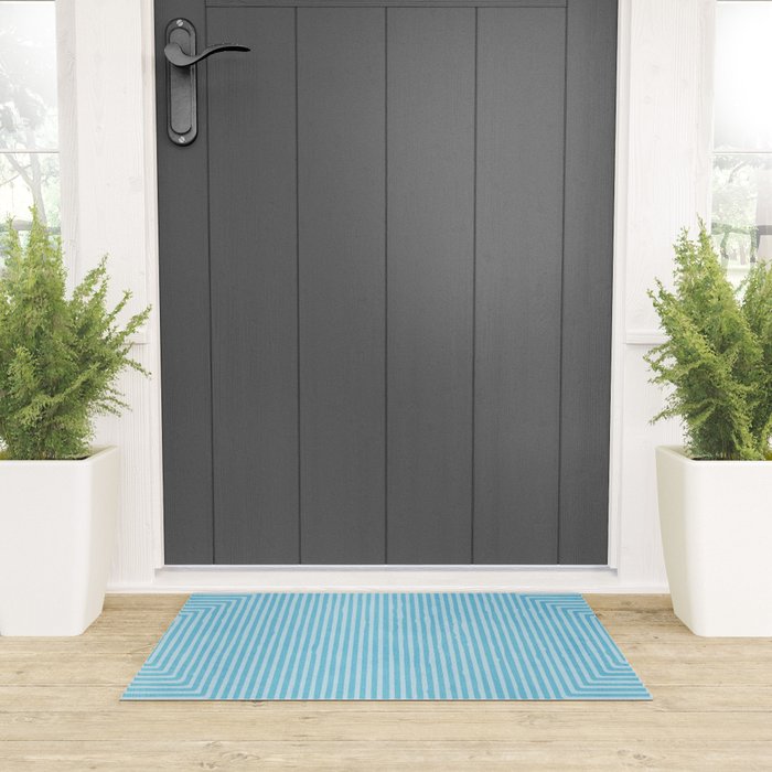 Light Blue White Lines Minimalist Drawing Artwork Welcome Mat Gallery Image 3