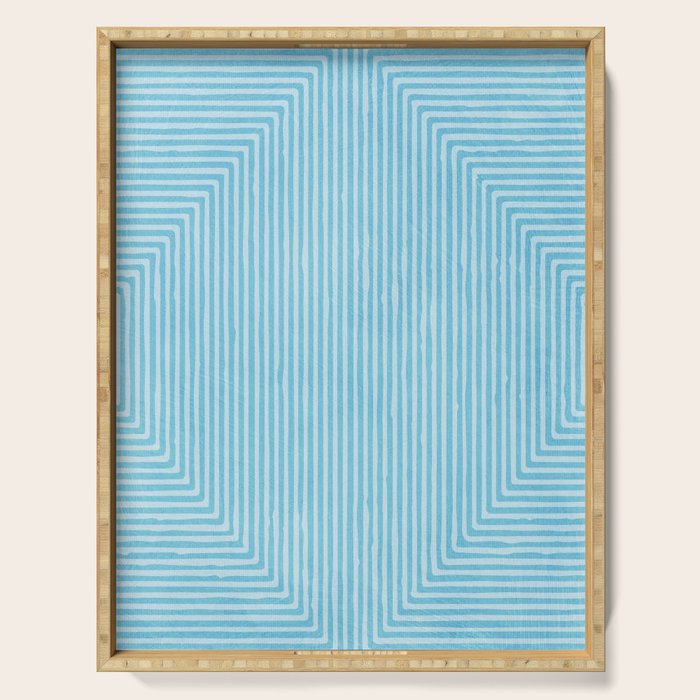 Light Blue White Lines Minimalist Drawing Artwork Serving Tray Gallery Image 1